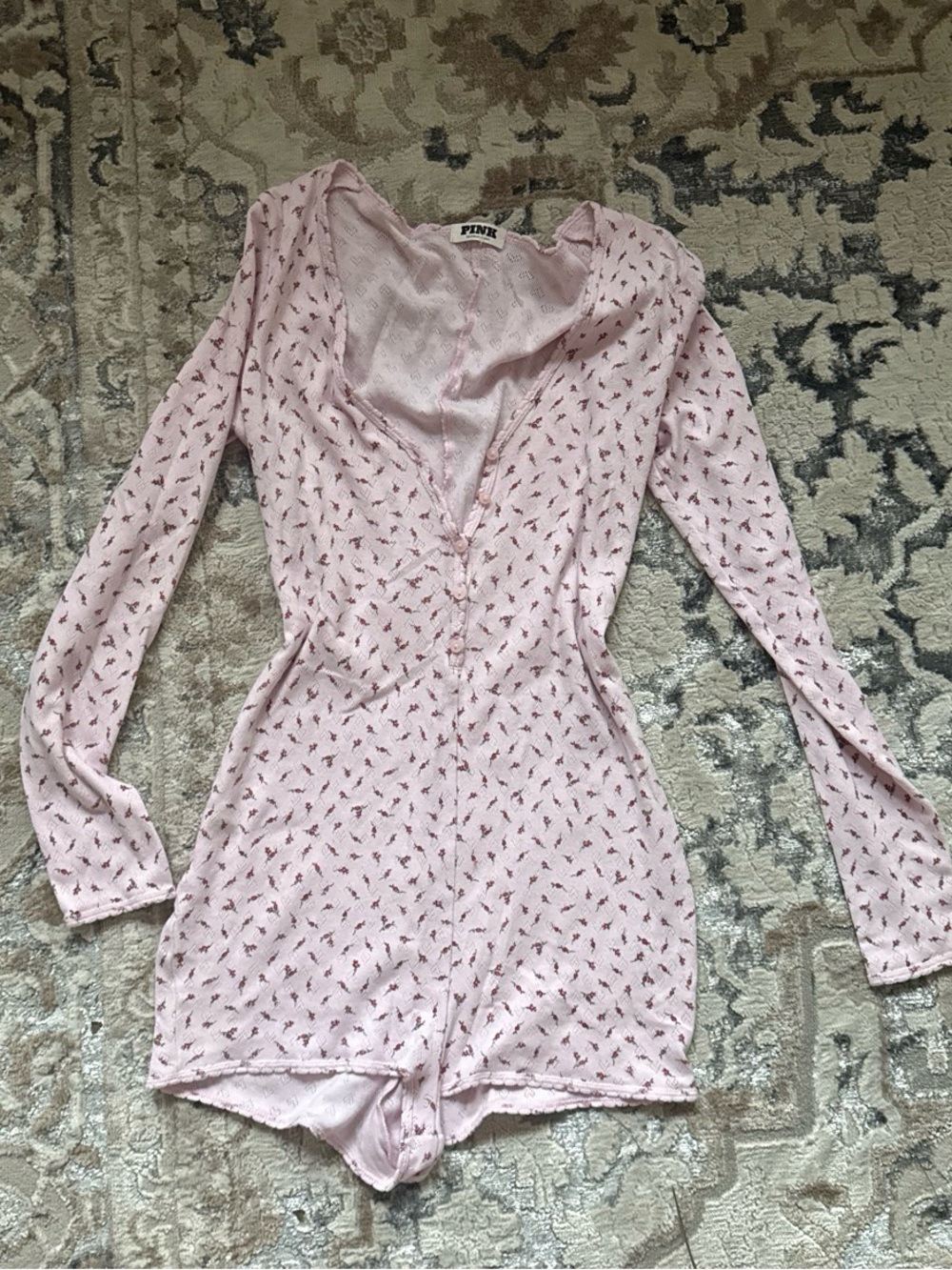Victoria's Secret PINK Cotton Heart Pointelle Romper One Piece Pajama Size XS